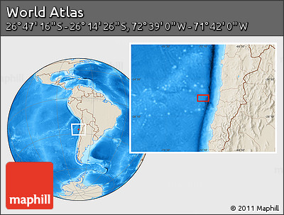 Shaded Relief Location Map of the Area around 26° 30' 51" S, 72° 10' 30" W