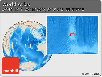 Shaded Relief Location Map of the Area around 26° 30' 51" S, 87° 37' 30" E