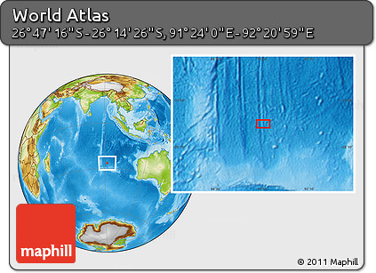 Physical Location Map of the Area around 26° 30' 51" S, 91° 52' 30" E