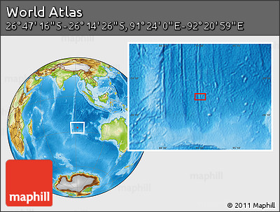 Physical Location Map of the Area around 26° 30' 51" S, 91° 52' 30" E