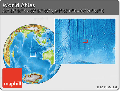 Physical Location Map of the Area around 26° 30' 51" S, 91° 52' 30" E