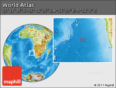 Physical Location Map of the Area around 26° 30' 51" S, 9° 25' 30" E