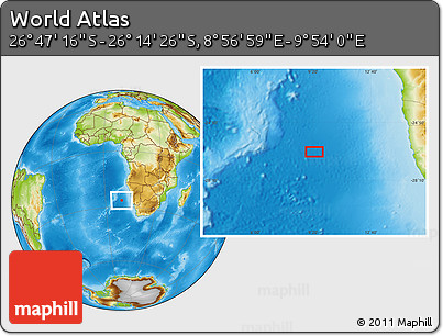 Physical Location Map of the Area around 26° 30' 51" S, 9° 25' 30" E