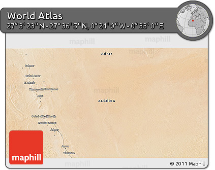 Satellite 3D Map of the Area around 27° 19' 44" N, 0° 4' 30" E