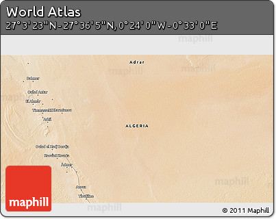 Satellite 3D Map of the Area around 27° 19' 44" N, 0° 4' 30" E