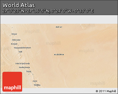 Satellite 3D Map of the Area around 27° 19' 44" N, 0° 4' 30" E