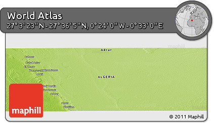 Physical Panoramic Map of the Area around 27° 19' 44" N, 0° 4' 30" E