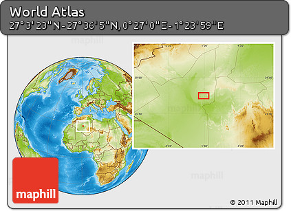 Physical Location Map of the Area around 27° 19' 44" N, 0° 55' 29" E