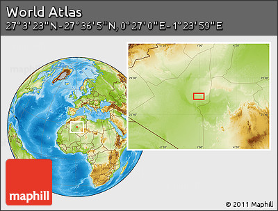 Physical Location Map of the Area around 27° 19' 44" N, 0° 55' 29" E