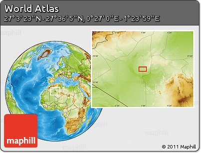 Physical Location Map of the Area around 27° 19' 44" N, 0° 55' 29" E