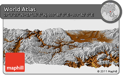 Physical Panoramic Map of the Area around 27° 19' 44" N, 101° 13' 29" E