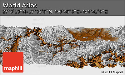 Physical Panoramic Map of the Area around 27° 19' 44" N, 101° 13' 29" E
