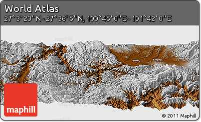 Physical Panoramic Map of the Area around 27° 19' 44" N, 101° 13' 29" E