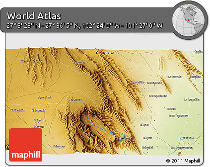 Physical 3D Map of the Area around 27° 19' 44" N, 101° 55' 30" W