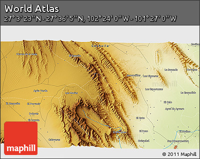 Physical 3D Map of the Area around 27° 19' 44" N, 101° 55' 30" W