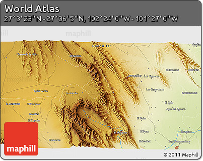 Physical 3D Map of the Area around 27° 19' 44" N, 101° 55' 30" W