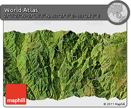Satellite 3D Map of the Area around 27° 19' 44" N, 102° 55' 30" E