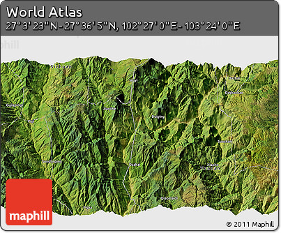 Satellite 3D Map of the Area around 27° 19' 44" N, 102° 55' 30" E