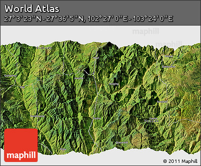 Satellite 3D Map of the Area around 27° 19' 44" N, 102° 55' 30" E