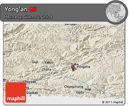 Shaded Relief Panoramic Map of Yong'an