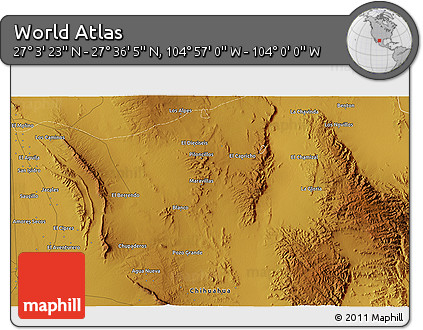 Physical 3D Map of the Area around 27° 19' 44" N, 104° 28' 29" W