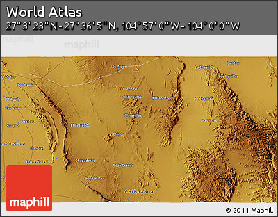 Physical 3D Map of the Area around 27° 19' 44" N, 104° 28' 29" W