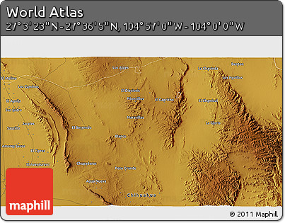 Physical 3D Map of the Area around 27° 19' 44" N, 104° 28' 29" W