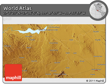 Physical 3D Map of the Area around 27° 19' 44" N, 105° 19' 29" W