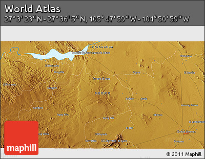 Physical 3D Map of the Area around 27° 19' 44" N, 105° 19' 29" W