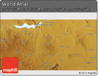 Physical 3D Map of the Area around 27° 19' 44" N, 105° 19' 29" W