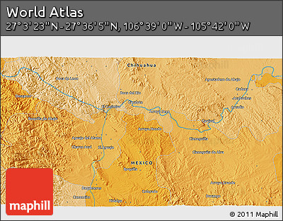 Political 3D Map of the Area around 27° 19' 44" N, 106° 10' 30" W