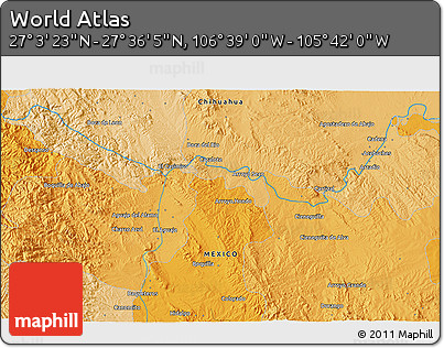 Political 3D Map of the Area around 27° 19' 44" N, 106° 10' 30" W
