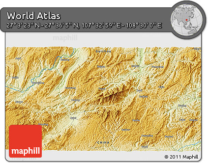 Physical 3D Map of the Area around 27° 19' 44" N, 108° 1' 30" E