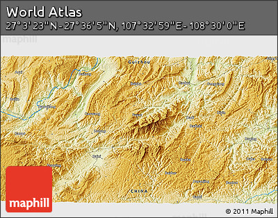 Physical 3D Map of the Area around 27° 19' 44" N, 108° 1' 30" E