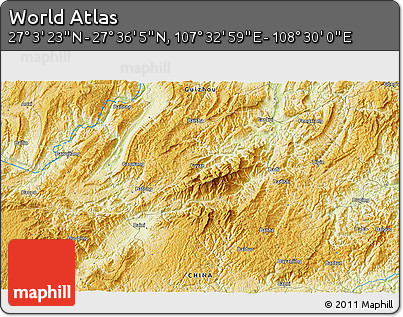 Physical 3D Map of the Area around 27° 19' 44" N, 108° 1' 30" E