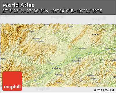 Physical 3D Map of the Area around 27° 19' 44" N, 108° 52' 30" E
