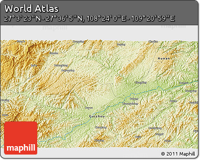 Physical 3D Map of the Area around 27° 19' 44" N, 108° 52' 30" E