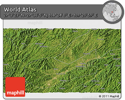 Satellite 3D Map of the Area around 27° 19' 44" N, 108° 52' 30" E