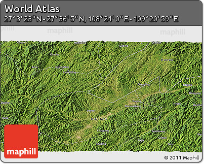 Satellite 3D Map of the Area around 27° 19' 44" N, 108° 52' 30" E