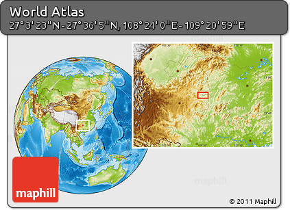 Physical Location Map of the Area around 27° 19' 44" N, 108° 52' 30" E