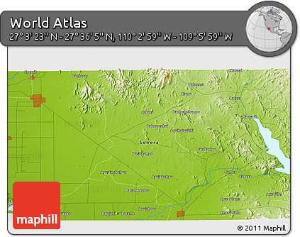 Physical 3D Map of the Area around 27° 19' 44" N, 109° 34' 29" W