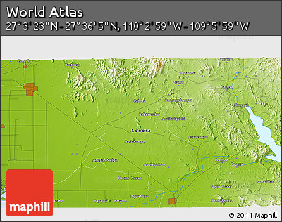 Physical 3D Map of the Area around 27° 19' 44" N, 109° 34' 29" W
