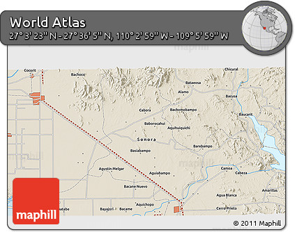 Shaded Relief 3D Map of the Area around 27° 19' 44" N, 109° 34' 29" W