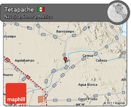 Shaded Relief Map of Tetapache