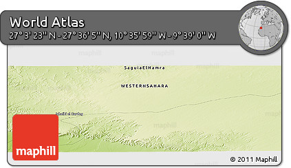 Physical Panoramic Map of the Area around 27° 19' 44" N, 10° 7' 30" W