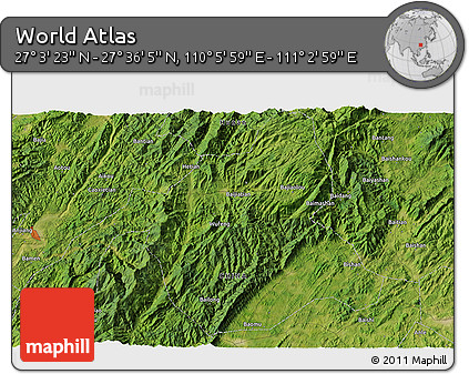 Satellite 3D Map of the Area around 27° 19' 44" N, 110° 34' 29" E