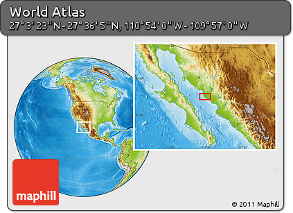 Physical Location Map of the Area around 27° 19' 44" N, 110° 25' 30" W