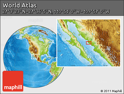 Physical Location Map of the Area around 27° 19' 44" N, 110° 25' 30" W