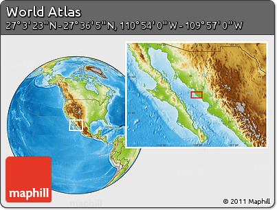 Physical Location Map of the Area around 27° 19' 44" N, 110° 25' 30" W
