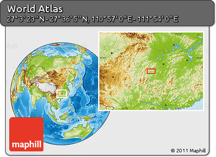 Physical Location Map of the Area around 27° 19' 44" N, 111° 25' 30" E